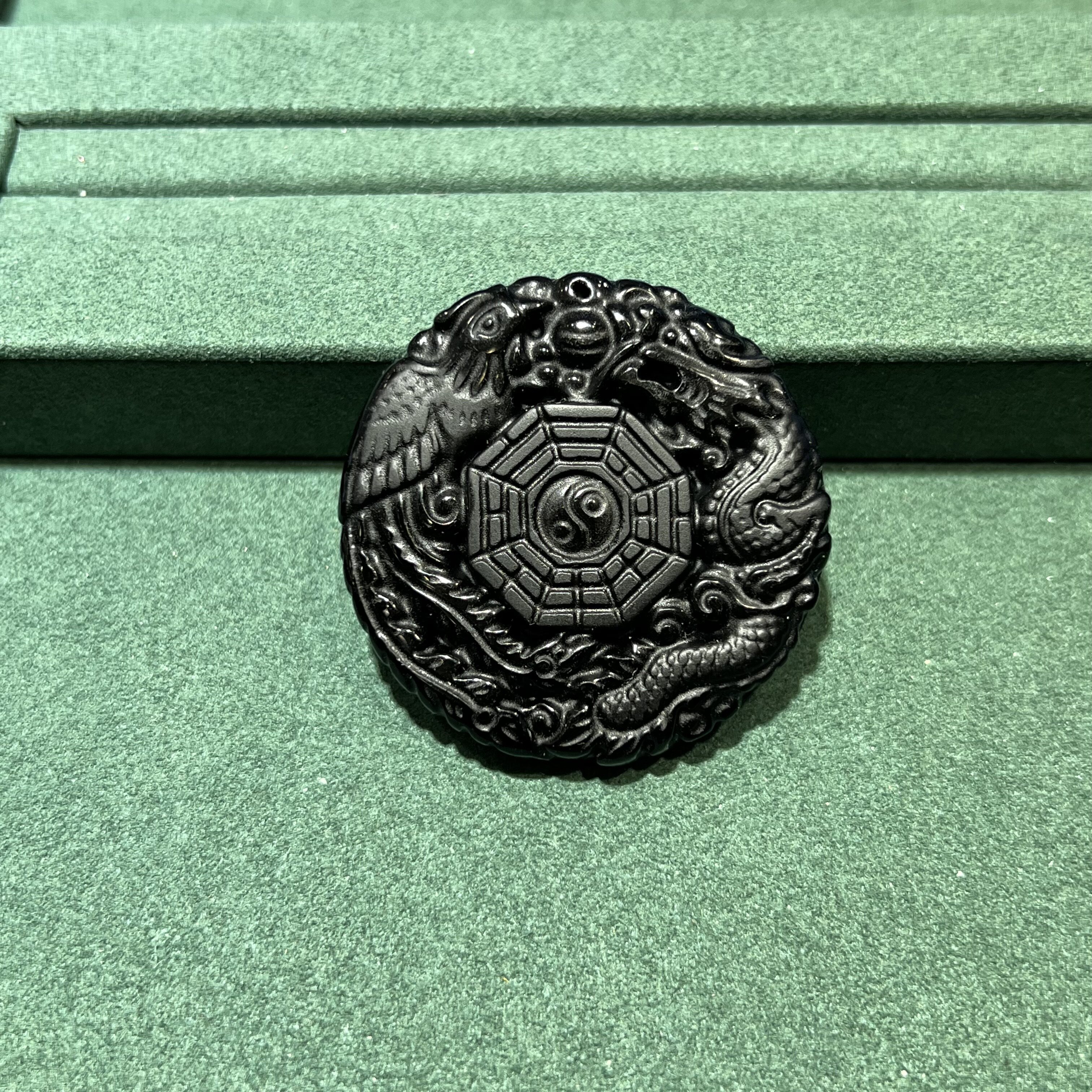 天然黑曜石龙凤八卦龙凤呈祥吉祥如意五行八卦吊坠千荷珠宝正品