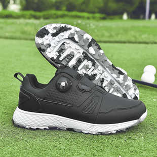 新款旋钮扣高尔夫球鞋无钉运动休闲跑步鞋老爹鞋外贸跨境透气真皮