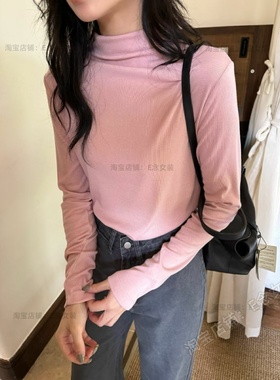 E念8001软糯羊绒棉面料半高领加绒长袖打底衫女韩版显瘦百搭上衣