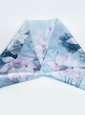 上久楷女式真丝披肩 合乐连年·灰绿色PJS20002节日礼物送妈妈