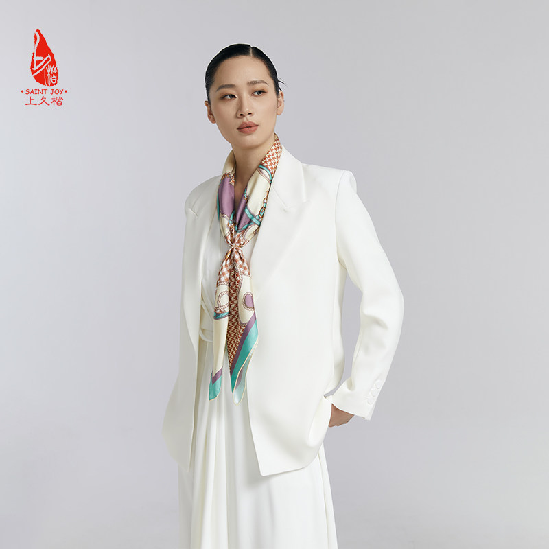 SAINTJOY/上久楷 真丝方巾 链锁千羽 FJS24011