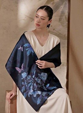 SAINTJOY/上久楷宋锦双面长巾 富贵牡丹SJ17122