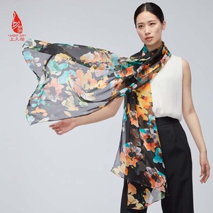 SAINTJOY/上久楷夏季真丝长巾 桑蚕丝 花海繁星 CJS22076