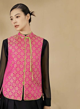 SAINTJOY/上久楷新中式马甲 五湖四海团锦 玫红色DWS24001-3