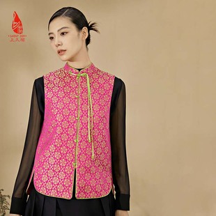 SAINTJOY/上久楷新中式马甲 五湖四海团锦 玫红色DWS24001-3