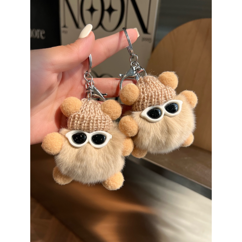 可爱獭兔毛小煤球卡通钥匙扣