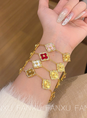 FANXU 布契拉丝手链意大利珐琅提花工艺菱形贝母五花手链