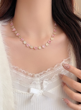 FANXU 法式粉色爱心贝母手链设计感高级礼物送女友满镶嵌芒星项链