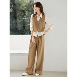 新款 简约通勤设计感撞色假两件马甲西装 2026春季 套装 两件套 阔腿裤