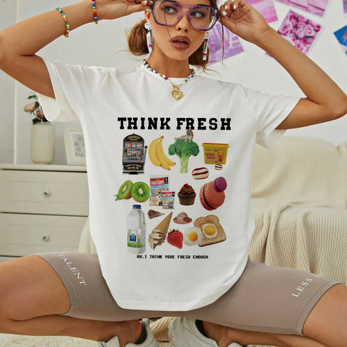 自制夏季新款ins港风美食复古全棉印花宽松百搭圆领白色短袖T恤女