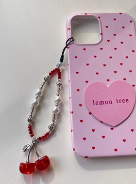 新款ins原创可爱水果樱桃手机相机链高级珍珠ccd挂件绳钥匙包挂件