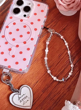 绝美淡水珍珠手机链挂绳ccd相机水晶串珠挂件防丢手腕绳高级感粉