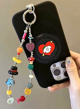 彩色多巴胺琉璃小狗手机链条手机绳ccd串珠挂件防丢手腕挂绳可爱