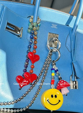 Gigi同款String爱心手机链托特包包挂件挂链串珠吊坠配饰轻奢高级