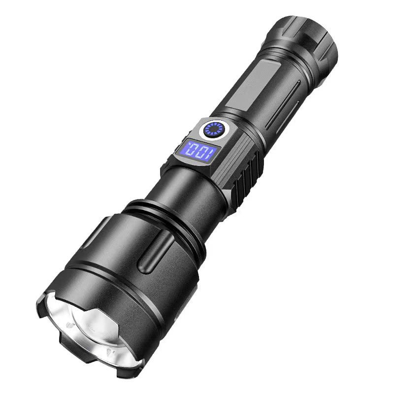 锐豹铝合金强光手电筒液晶数字电量显示变焦USB输出家用手电照明