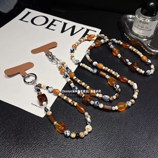 复古美拉德手机链棕色异形串珠挂链手腕式 高级感小众链条女背挎防丢挂饰包包相机钥匙挂件壳 手链斜挎背带时尚