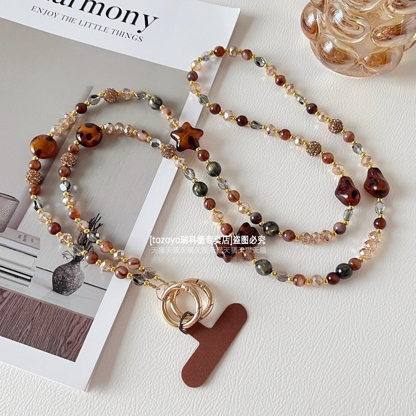 漂亮手机挂链高级精致水晶链条特别好看豹纹串珠斜挎可背防丢链名媛富