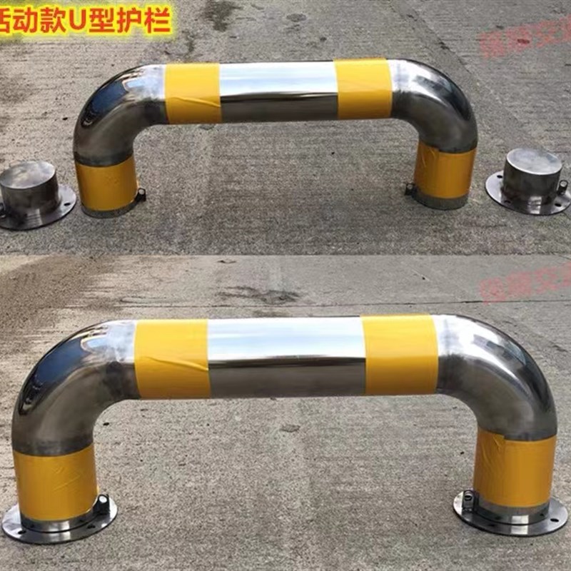 304不锈钢护栏M型钢管挡车器加厚U型护栏防撞路桩防护.道路警示柱