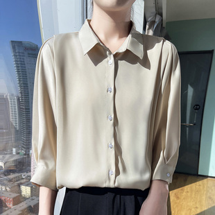 醋酸衬衫女夏季薄款2024年新款春秋女士长袖缎面衬衣夏天雪纺上衣