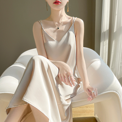 真丝吊带长裙连衣裙女