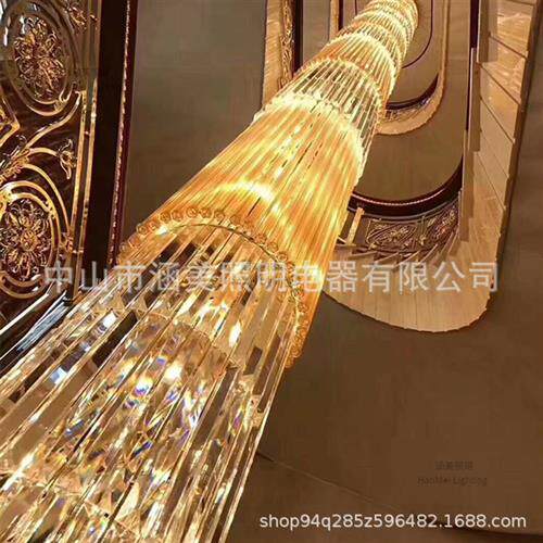 轻奢高档水晶楼梯灯酒店别墅楼梯间大吊灯厂家非标工程水晶灯