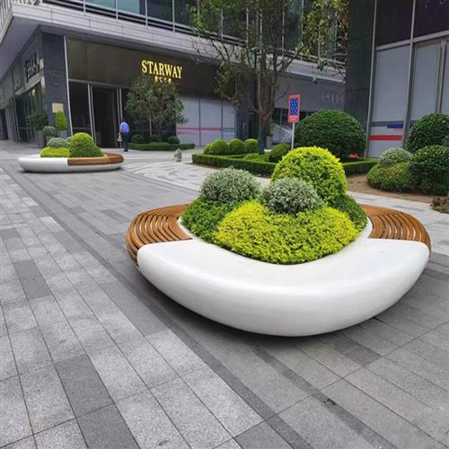 GRC树池坐凳定制UHPC混凝土泰科石花坛座椅玻璃钢景观弧形异形凳
