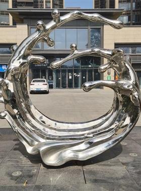 创意装置玄关艺术不锈钢水浪雕塑抽象飘带浪花大型摆件定制