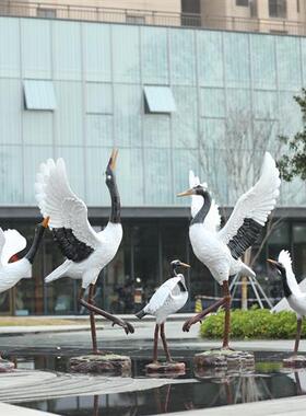 户外花园装饰仿真仙鹤玻璃钢庭院摆设水池造景丹顶鹤雕塑小品摆件