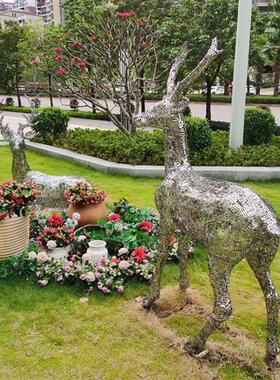 不锈钢抽象动物组合古文字鹿雕塑园林景观酒店样板房广场装饰摆件