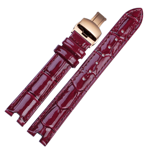 适配格雅Geya女士手表星空系列8215 8216真皮表带红色 酒红色15mm