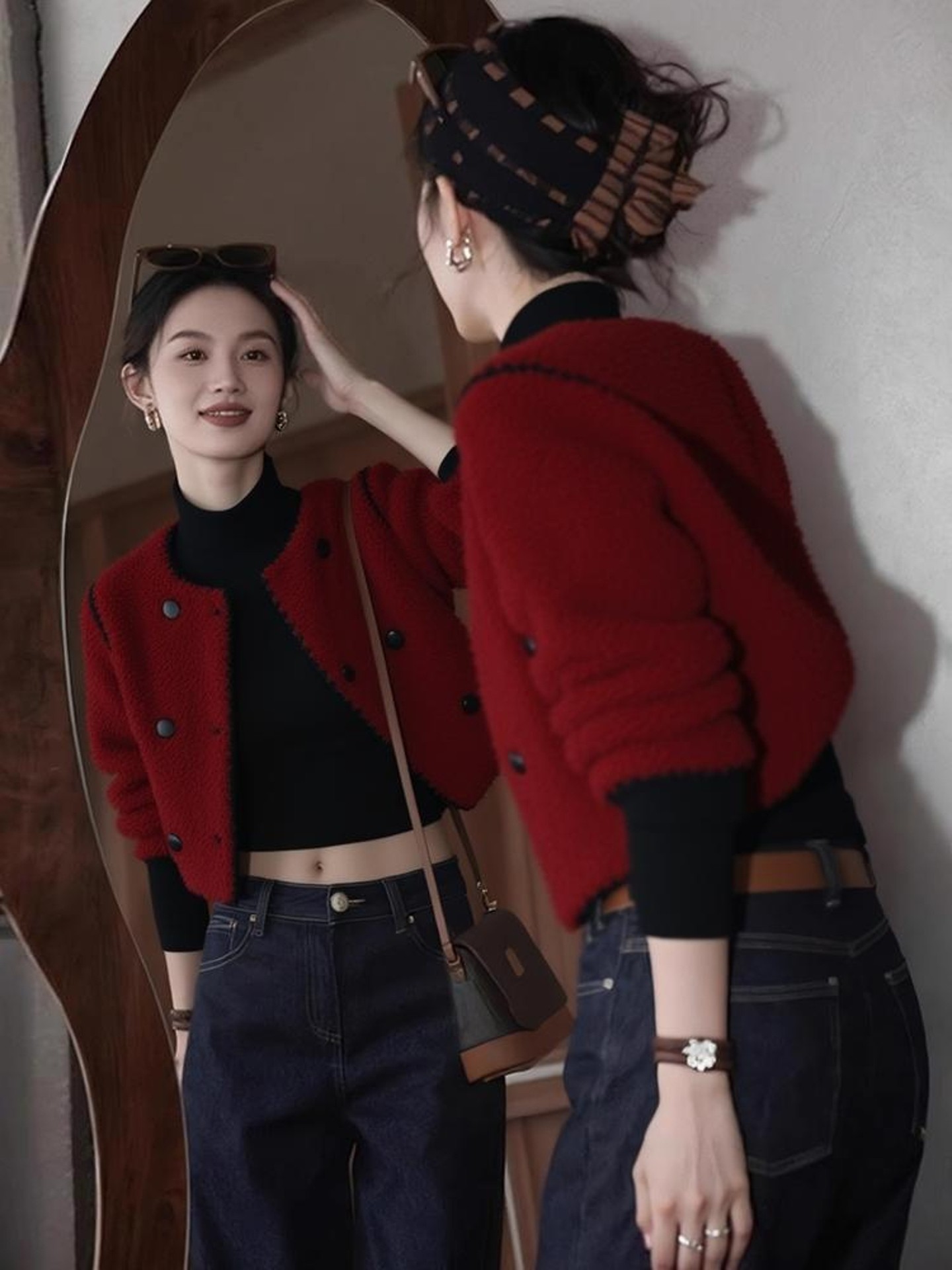 秋季高级感超好看大气上档次今年流行爆款小香风红色羊羔毛外套女,女装/女士精品,短外套,淘宝优惠券,粉丝福利购,淘宝优惠卷