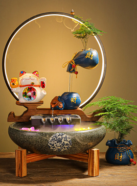 悬壶流水招财猫陶瓷手摇开业礼品