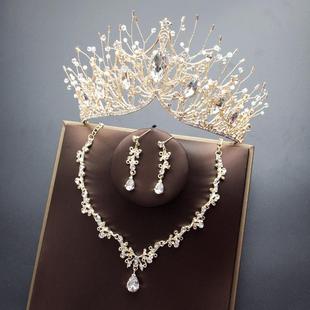 韓式 新娘皇冠大氣頭飾三件套婚紗生日發(fā)飾結(jié)婚禮服配飾品項(xiàng)鏈耳環(huán)