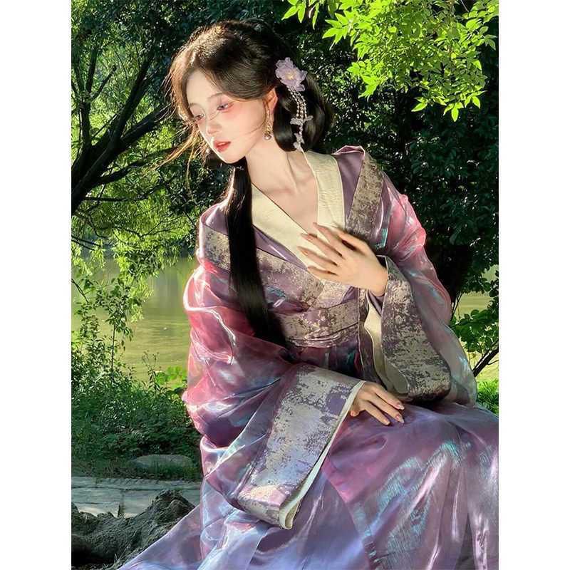 紫色流光战国袍汉服女款