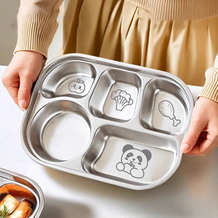 儿童分格餐盘316不锈钢幼儿园小学生食堂打饭专用餐具饭碗加厚款