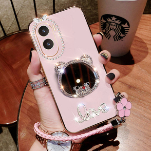 华为荣耀90lite手机壳honor90lite.新款保护套5G硅胶CRT一NX1软壳镶钻全包青春版防摔时尚可爱卡通带镜子女潮