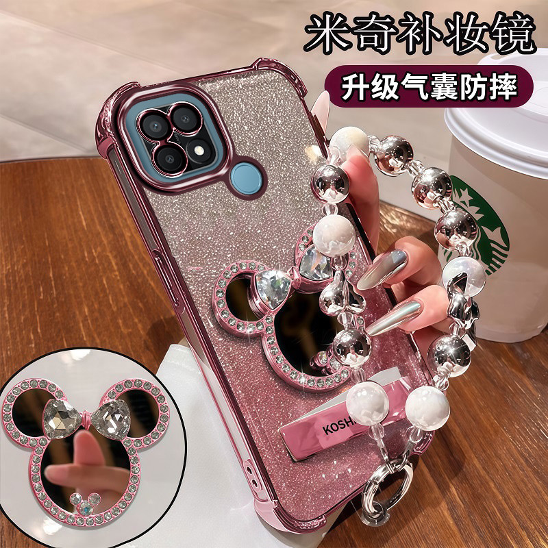 适用oppoA35手机壳带镜子oppo保护A35硅胶套手链PEFM00全包镶钻opa防摔oppa透明0pp0ppoa支架0pp0女opooa新款