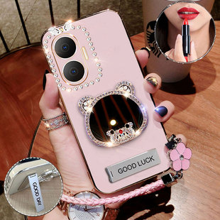 适用红米turbo4手机壳redmiturbo4pro保护套带钻24129RT7CC全包防摔小米trubo硅胶软女redmi折叠熊猫镜子新款