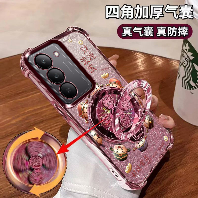 适用Realme14X手机壳好运常在软胶RMX3949财源滚滚爆款5G全包防摔镜头膜保护Realme闪金财神风生水起支架男女