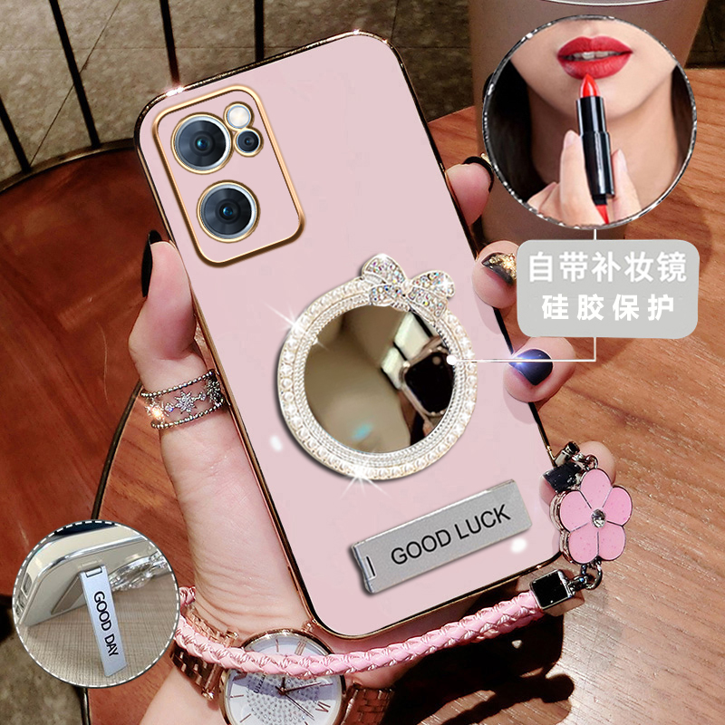 适用 opporeno7手机壳reno7pro保护硅胶套oppo全包PFJM10新款补妆镜5g软壳防摔opooreno带支架5g女款高级感