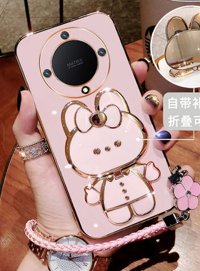 华为荣耀X9b手机壳RMO一NX1硅胶带镜子honorx9a保护套ALI防摔x9a5g软壳支架x9a新款个性可爱x9b 5g外壳支架女