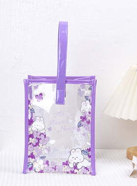 尚盈@透明紫色边上花PVC手提果冻包节日生日伴手礼礼品袋手提包