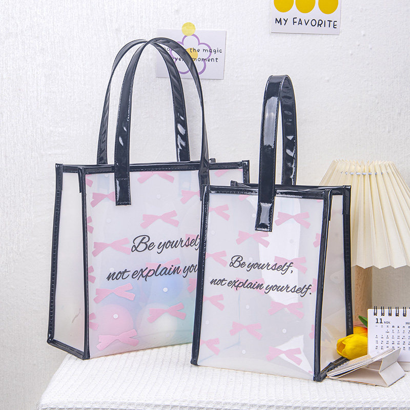 尚盈@黑蝴蝶结轻奢少女系透明防水防尘手提果冻包大容量通勤包包,箱包皮具/热销女包/男包,通用款女包,淘宝优惠券,粉丝福利购,淘宝优惠卷