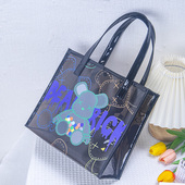 尚盈@透明线条暴力熊大容量防水透明手提果冻包学生通勤托特包