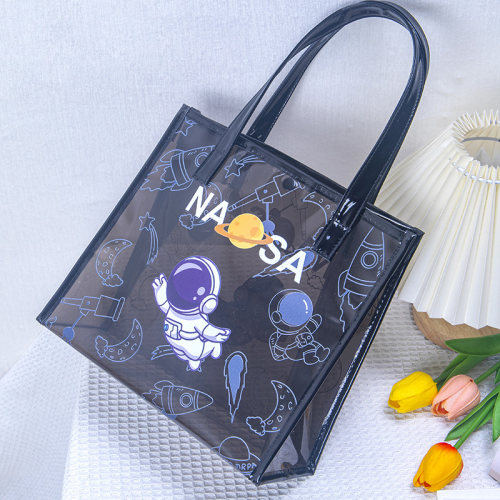 尚盈@NASA太空人透明防水防尘手提果冻包大容量礼品袋通勤托特包