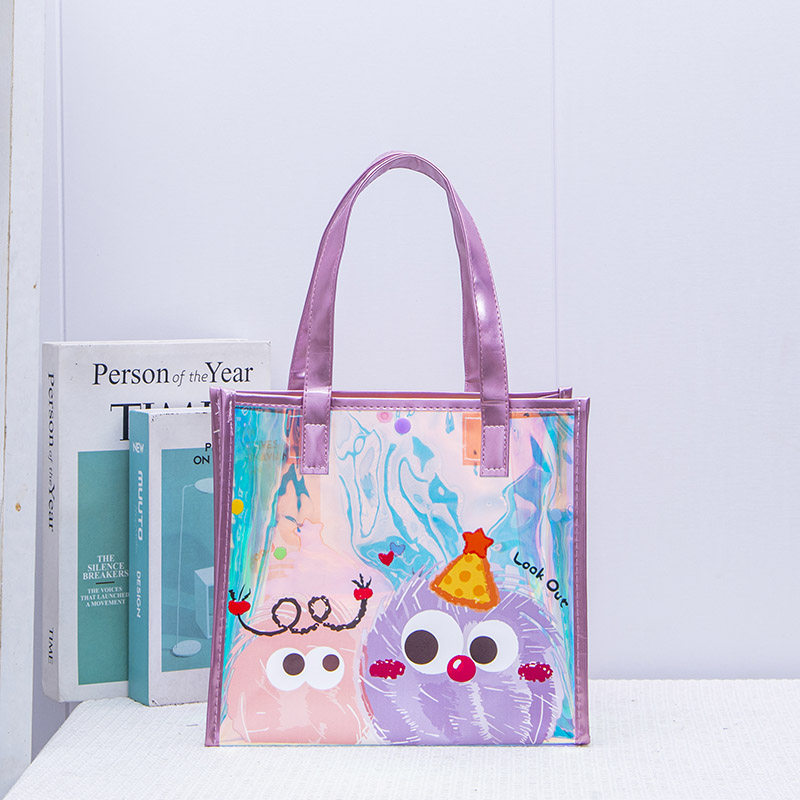 尚盈@两个紫色毛球炫彩镭射包包大容量防水沙滩游泳袋大容量便携