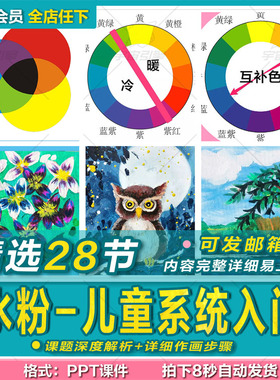 儿童水粉画入门绘画课件临摹素材少儿画室创意美术兴趣班系统ppt