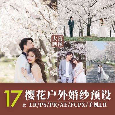 LR预设清新樱花婚纱照预设婚礼跟拍PS户外人像LUTs调色PR滤镜剪映