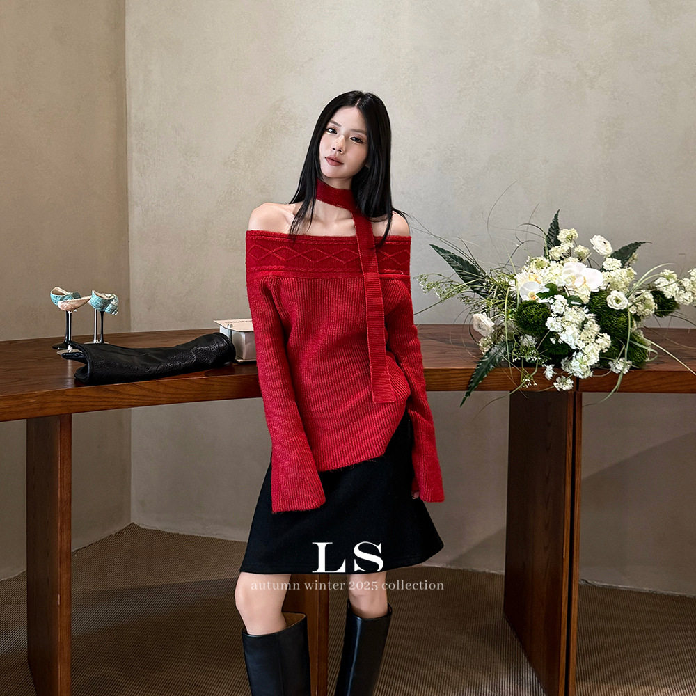 【LS新品牌】黑标极简大牌 秋冬上新时尚一字肩慵懒针织衫女S6012,女装/女士精品,毛针织衫,淘宝优惠券,粉丝福利购,淘宝优惠卷