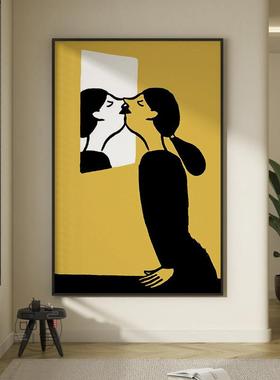 趣味艺术客厅墙面装饰画橙色简约抽象人物玄关挂画波普风走廊壁画